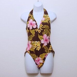 Caribbean Sand One Piece Floral Halter Swimsuit‎